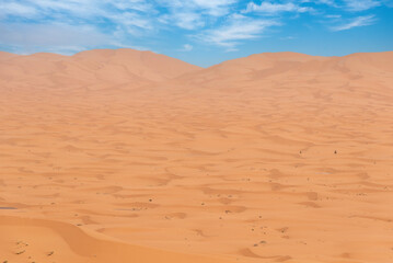 Picturesque dunes in the Erg Chebbi desert, part of the African Sahara in Morocco
