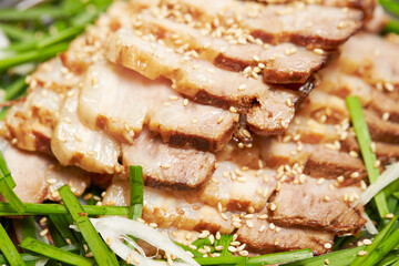  Boiled pork on a plate, Korean food 