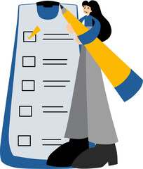 illustration vector graphic of woman checking giant checlist. Fit for task management, business planning, time management, business operations, business productivity