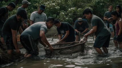 fishermen catch fish with traps