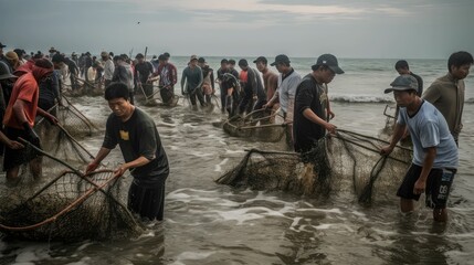 fishermen catch fish with traps