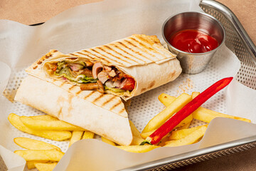 shaurma kebab on a wooden background