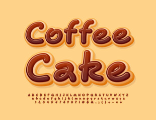 Vector sweet advertisement Coffee Cake. Funny Tasty Font. Playful Alphabet Letters and Numbers set
