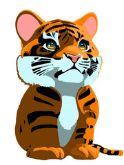 Fototapeta na wymiar Cute cartoon tiger. Vector illustration isolated on a white background.