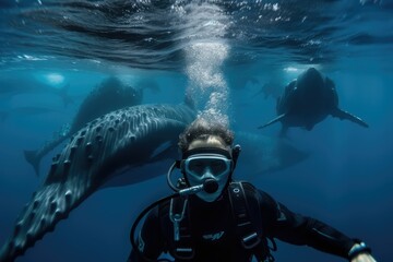 diver selfie with whale