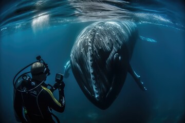 diver selfie with whale