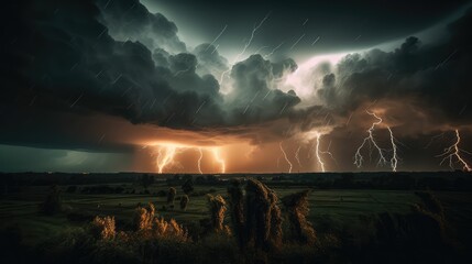 Fototapeta na wymiar Huge thunderstorm hits at night