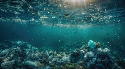 Fototapeta na wymiar Plastic water bottles pollution in ocean