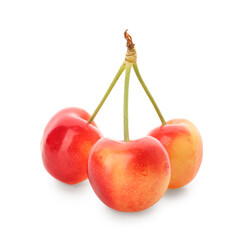 Sweet yellow cherries on white background