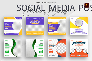 School admission social media post banner design Bundle. Back-to-school social media post banner design set. minimalist Back to school admission promotion banner. Back to school banner design ad