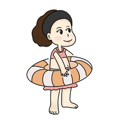 A cute girl with rubber ring on summer vacation.