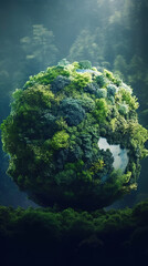 Earth globe with land, sea and plants in the forest. created with generative AI technology.