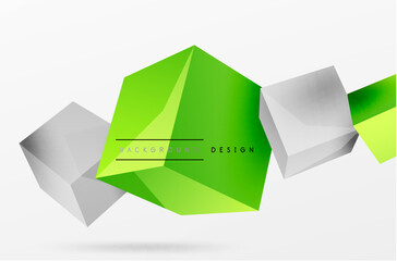 3d cubes vector abstract background. Composition of 3d square shaped basic geometric elements. Trendy techno business template for wallpaper, banner, background or landing