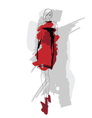 Beautiful young girl in stylish clothes. Fashion woman look. Sale concept. Hand-drawn fashion illustration. Cute girl in fashion clothes.