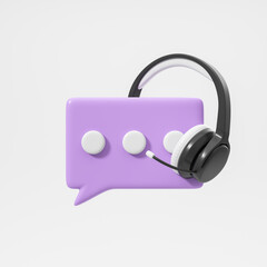 Black headset and purple speech bubble message icon