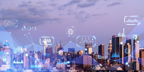 Smart city panorama with network hologram