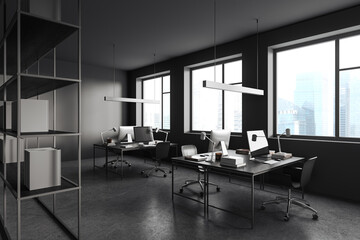 Stylish gray open space office interior