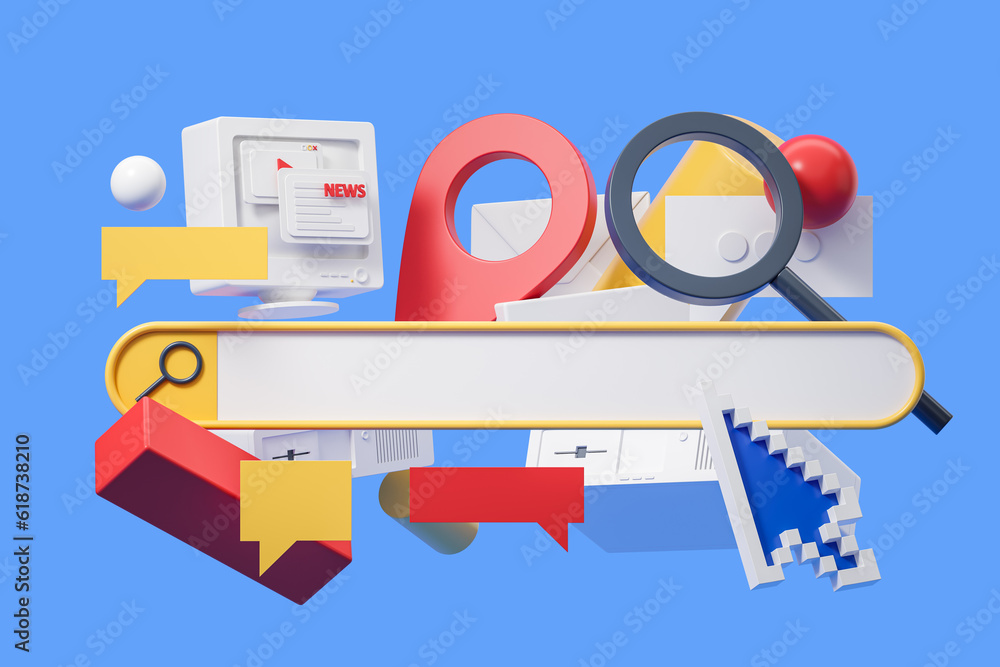 Poster search engine optimization, web design element on blue background. mockup