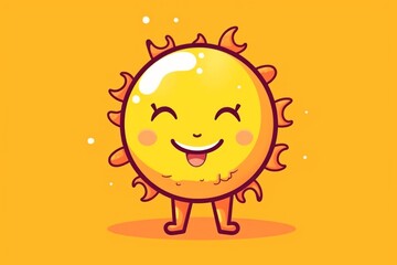 Obraz premium Yellow sun cartoon character smiles. Illustration was made with Generative AI. 