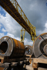 Factory overhead crane. Business logistic, site with crane
