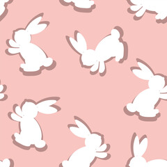 Seamless pattern with silhouette Easter rabbits on color background. Design for card, postcard, wallpaper, fabric, textile. Vector stock illustration. Cartoon style