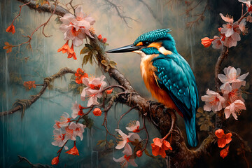 The lord of the flowers kingfisher on the tree. Generative AI