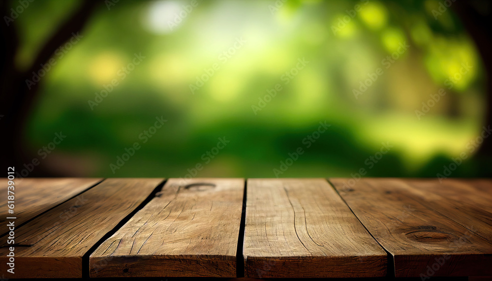 Canvas Prints Empty wooden table with green background