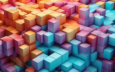 Obraz premium Rainbow gradient square assembly: Assembling squares in a random order to create a pattern where colorful and bold blocks overlap in a rainbow gradient. Generative AI