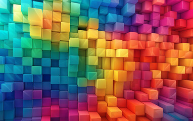 Color blocks: Randomly stacking bold and vibrant blocks of colorful squares in a rainbow gradient pattern.   Generative AI
