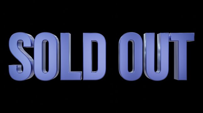 3d text sold out blue color illustration render gold metallic on black isolated background