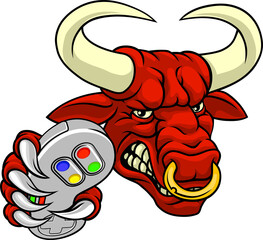 Bull Minotaur Longhorn Cow Gamer Mascot Cartoon