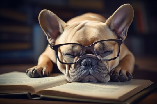 Dog fell asleep reading. Generate Ai