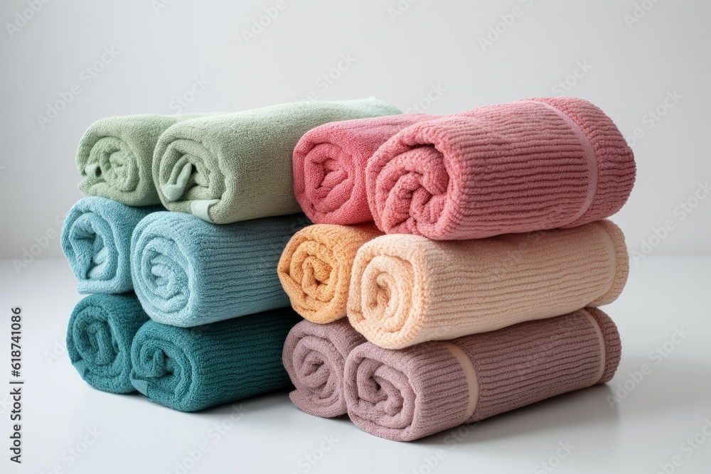 Poster set colorful towels stack. generate ai
