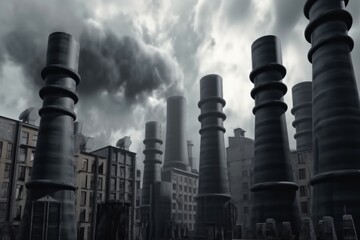 Obraz premium Smokestacks city. Generate Ai
