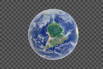 Blue Planet Earth from space showing South America,, Global World isolated on white background, Photo realistic 3D rendering with clipping path - Elements of this image furnished by NASA