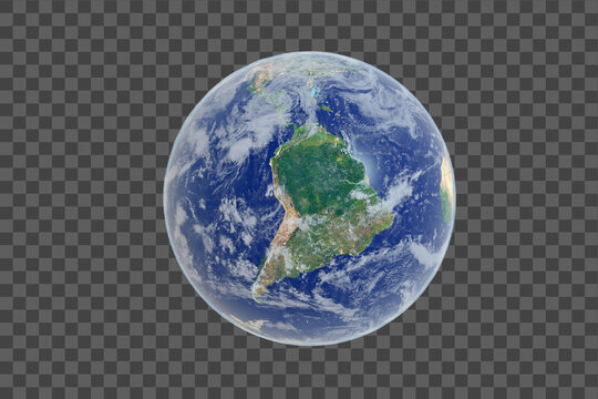 Blue Planet Earth from space showing South America,, Global World isolated on white background, Photo realistic 3D rendering with clipping path - Elements of this image furnished by NASA