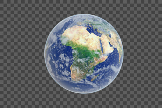 Blue Planet Earth from space showing Africa, Global World isolated on white background, Photo realistic 3D rendering with clipping path - Elements of this image furnished by NASA