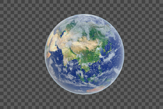 Blue Planet Earth from space showing Asia, Global World isolated on white background, Photo realistic 3D rendering with clipping path - Elements of this image furnished by NASA