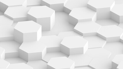 Fototapeta na wymiar White hexagons geometric background, minimal honeycomb pattern wallpaper.