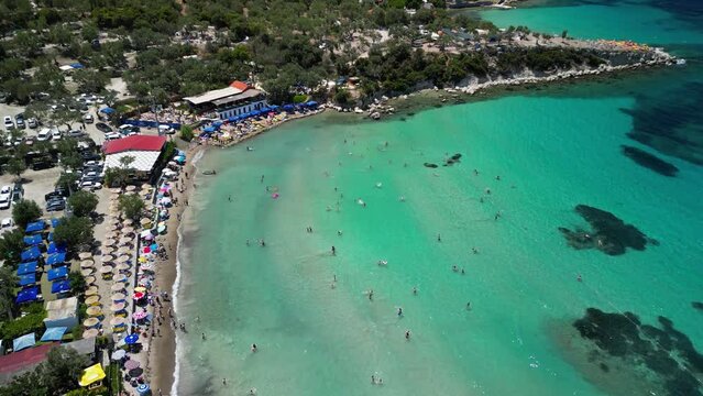 Drone view of the turquoise sea of ​​Dikili Bademli bay