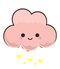 Kawaii Cute Cloud with Heart Shapes Decoration in Playful Character Style