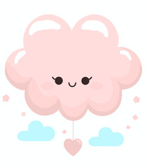 Kawaii Cute Cloud with Heart Shapes Decoration in Playful Character Style