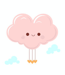 Kawaii Cute Cloud with Heart Shapes Decoration in Playful Character Style