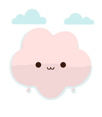 Kawaii Cute Cloud with Heart Shapes Decoration in Playful Character Style
