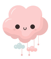 Kawaii Cute Cloud with Heart Shapes Decoration in Playful Character Style