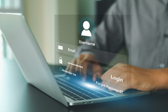 Login username and password from on internet security access or user sign registration menu for social media member verification account or submit register concepts.