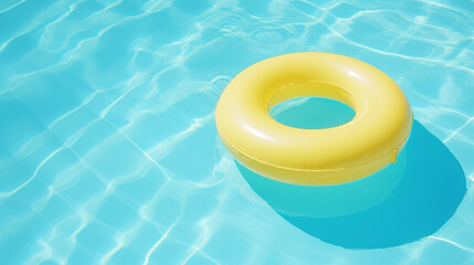 Yellow pool float, ring floating in a refreshing blue swimming pool