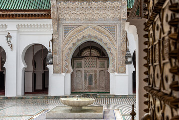 View into the courtyard of famous Al-Qarawiyin mosque in Fes