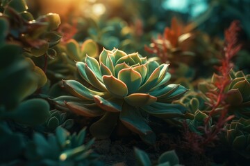 Fototapeta na wymiar Succulent plant sunny cover. Generate Ai