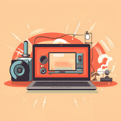 Obraz premium video marketing flat illustration of website with an icon and an icon of a video. Generative ai